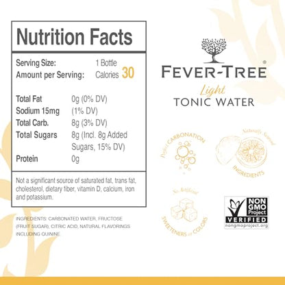 Fever-Tree Light Tonic Water Cans, 5.07 Fl Oz (Pack of 24), Lower in Calories, No Artificial Sweeteners, Flavorings or Preservatives (Packaging may vary)