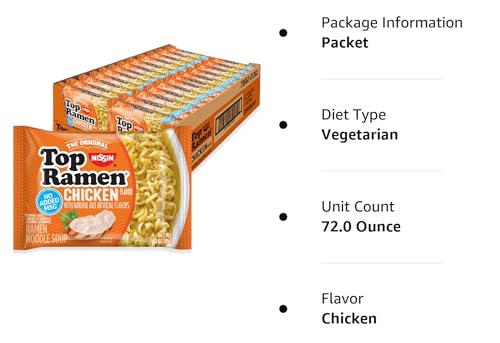 Nissin Top Ramen Noodle Soup, Beef, 3 Ounce (Pack of 24)