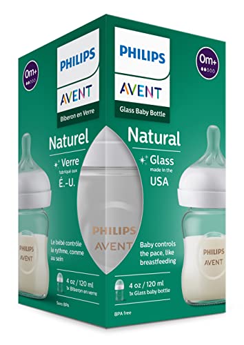 Philips AVENT Glass Natural Baby Bottle with Natural Response Nipple, Clear, 4oz, 4pk, SCY910/04