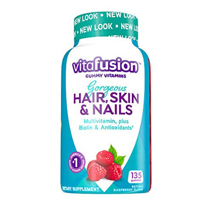 Vitafusion Gorgeous Hair, Skin Nails Multivitamin Gummy Vitamins, plus Biotin and Antioxidant vitamins CE, Raspberry Flavor, 100ct (33 day supply), from America’s Number One Gummy Vitamin Brand