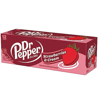 Dr Pepper Zero Strawberries and Cream Soda, 12 fl oz cans, 12 Pack