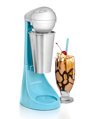 Nostalgia Two-Speed Electric Milkshake Maker and Drink Mixer, Includes 16-Ounce Stainless Steel Mixing Cup and Rod, Cream