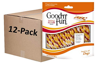 Good'n'Fun Triple Flavor Twists, Dog Chew Sticks, Premium Chicken and Beef Hide Treats for Dogs, 70 Count