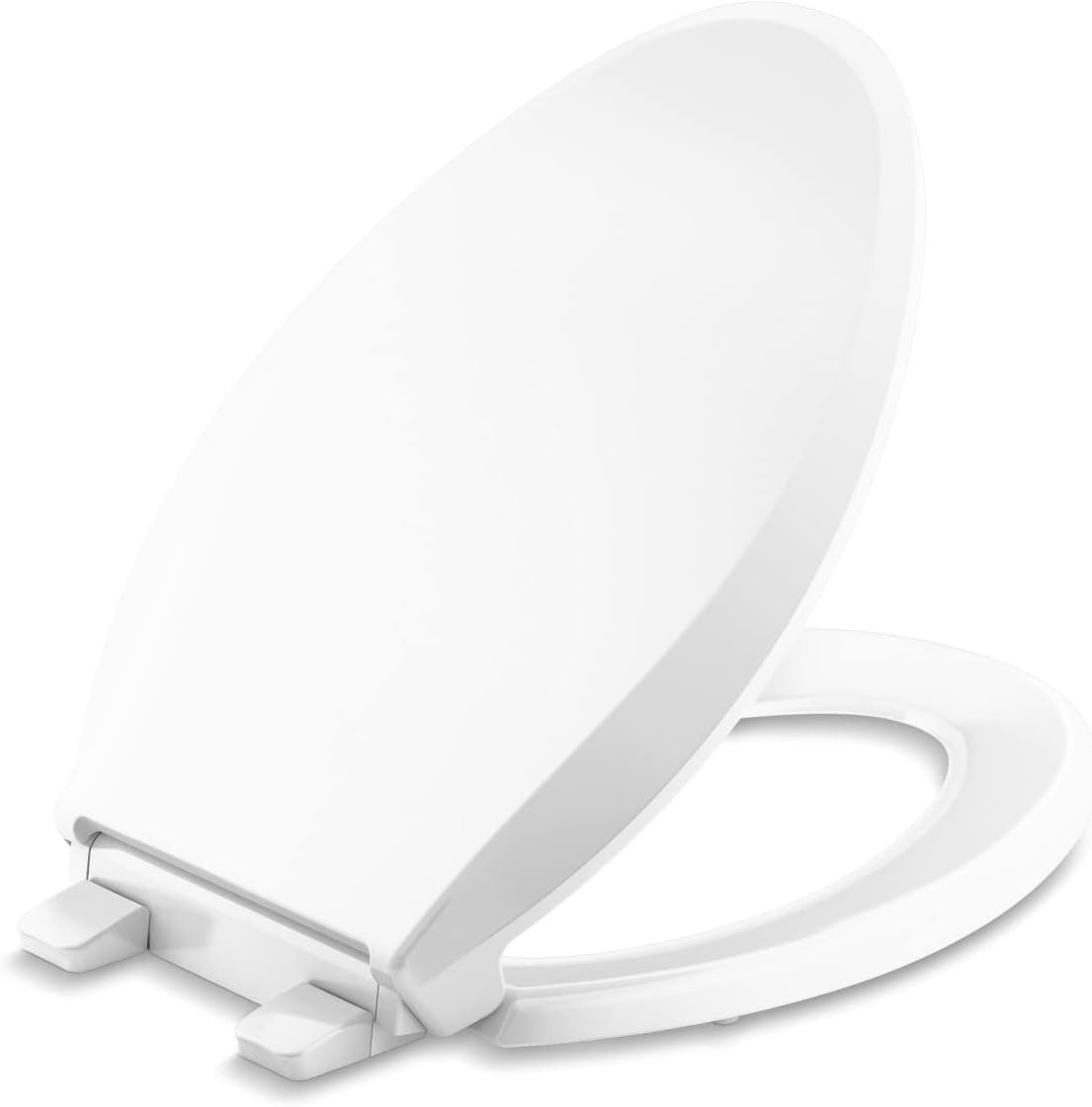 KOHLER 4636-RL-0 Cachet ReadyLatch Elongated Toilet Seat, Quiet-Close Lid and Seat, Countoured Seat, Grip-Tight Bumpers and Installation Hardware, White, 18.04"L x 14.18"W