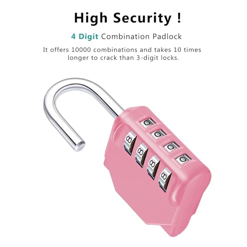 ZHEGE Combination Lock, 4 Digit Combination Padlock Outdoor, School Lock, Gym Lock (Pink)