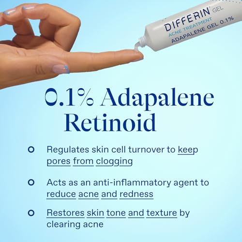 Differin Acne Treatment Gel, Retinoid Treatment for Face with 0.1% Adapalene, Gentle Skin Care for Acne Prone Sensitive Skin, 15g Tube (Packaging May Vary)