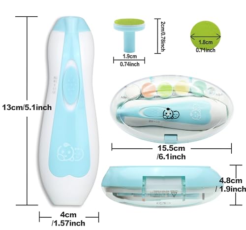 Royal Angels Baby Nail File 21 in 1, Safe Electric Baby Nail Buffer, Extra 13 Replacement Tools, Baby Nail Kit, Baby Nail Trimmer, Newborn Toddler Toes and Fingernails Clipper, Trim and Polish (Blue)