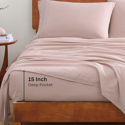 LANE LINEN 100% Organic Cotton Twin Sheets Set, 3Pc Twin Bed Sheets, Breathable Cotton Sheets Twin Size Bed Set, Dorm Room Essentials with 15" Twin Deep Pocket Fitted Sheet - White Sheets