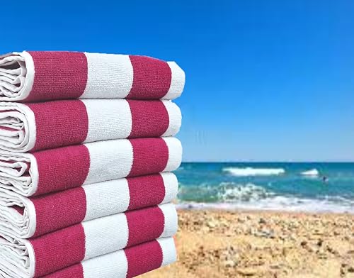 BolBom*S Cotton Beach Towels- Hammam Classic Pool Towel 30 x 60 Inches Oversized Soft Beach Towels for Adults - Luxury Beach Bath Towels - Summer Gifts Beach Accessories - Pack of 6