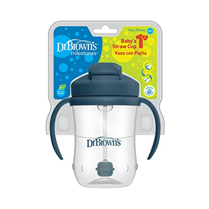 Dr. Brown’s Milestones Baby’s First Straw Cup, Training Cup with Weighted Straw, Dark Blue, 6m+