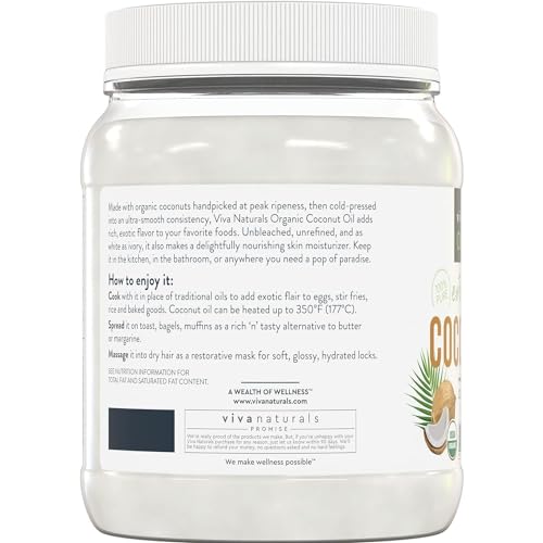 Viva Naturals Organic Coconut Oil - Unrefined, Cold-Pressed Extra Virgin Coconut Oil, USDA Organic and Non-GMO Cooking Oil, Great as Hair Oil and Skin Oil, 16 fl oz