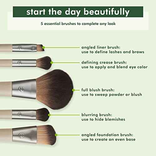 EcoTools Start The Day Beautifully 6 Piece Makeup Brush Set, Makeup Brushes For Eyeshadow, Blush, Concealer, & Foundation Application, Eco-Friendly, Gift Set, Synthetic Hair, Vegan & Cruelty-Free