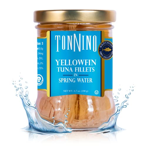 Tonnino Yellowfin Tuna in Olive Oil, Gluten-Free Premium Jarred Atun, Healthy Snacks for Adults, Ready to Eat Meals, EBT Eligible Items, Alternative of Salmon, Pack of 6