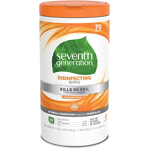 Seventh Generation Disinfecting Multi Surface Wipes, Botanical Disinfectant, 70 Count, Pack of 6