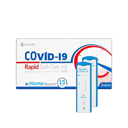 COVID-19 Home Test Kit, 2 Pack 15 Minute Results, Antigen Rapid Self-Test Non-Invasive Short Nasal Swab, Easy to Use, Reimbursable by Most Payers Genabio (1 Pack, 2 Tests)