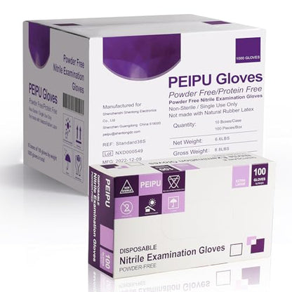 PEIPU Nitrile Gloves,Medical Exam Gloves,Disposable Cleaning Gloves,Powder Free, Latex Free,Non-Sterile Protective Gloves