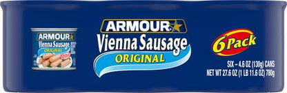 Armour Star Vienna Sausage, Original Flavor, Canned Sausage, 4.6 oz (Pack of 6)