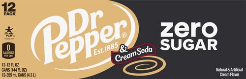 Dr Pepper Zero Strawberries and Cream Soda, 12 fl oz cans, 12 Pack