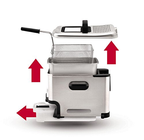 T-fal 3.5L Stainless Steel Deep Fryer with Basket, 1700W, Oil Filtration, Temp Control, Digital Timer, Dishwasher Safe Parts