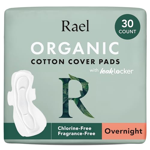 Rael Pads for Women, Organic Cotton Cover - Period Pads with Wings, Feminine Care, Sanitary Napkins, Heavy Absorbency, Unscented, Ultra Thin (Overnight, 40 Count)