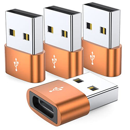 JXMOX USB C Female to USB Male Adapter 4-Pack, Type C to USB A Charger Cable Converter,Compatible with iPhone 11 12 13 14 15 Plus Pro Max,iPad Pro Air 4 Mini 6,Samsung Galaxy S24 S23 S22 S21,Pixel XL