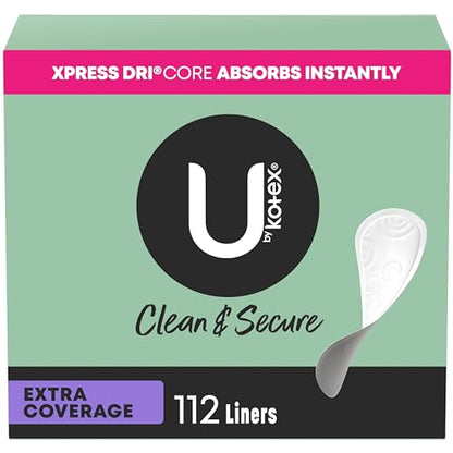 U by Kotex Clean & Secure Panty Liners, Light Absorbency, Extra Coverage, 112 Count (Packaging May Vary)