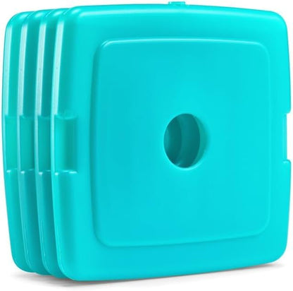 Cool Coolers By Fit & Fresh 4 Pack Slim Ice Packs, Quick Freeze Space Saving Reusable Ice Packs for Lunch Boxes or Coolers, Blue