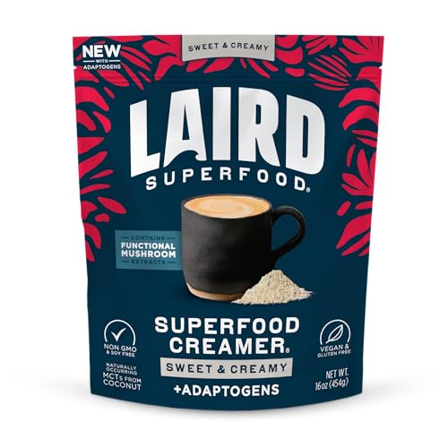 Laird Superfood Non-Dairy Superfood Creamer - Coconut Powder Coffee Creamer - Sweet & Creamy - Gluten Free, Non-GMO, Vegan - 16 oz. Bag, Pack of 1