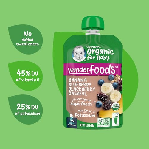 Gerber Organic Baby Food Pouches, 2nd Foods for Sitter, Fruit & Veggie Variety Pack, 3.5 Ounce (Set of 18)