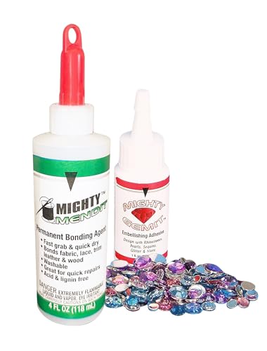 MIGHTY MENDIT™, Permanent Fabric Adhesive, Flexible Stretchable Washable, Clear, 4 oz, (Mighty Mend-It)