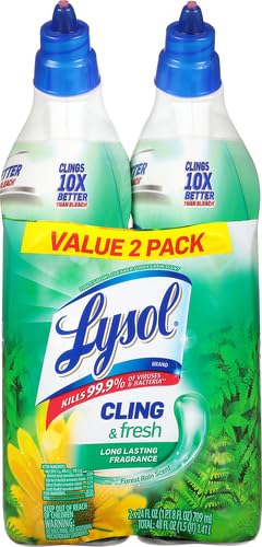 Lysol Toilet Bowl Cleaner Gel, For Cleaning and Disinfecting, Stain Removal, Forest Rain Scent, 24oz (Pack of 2)