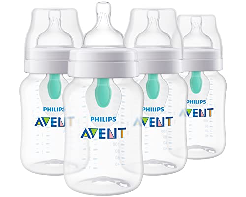 Philips Avent Anti-Colic Baby Bottle with AirFree Vent, 9oz, 4pk, Clear, SCY703/04