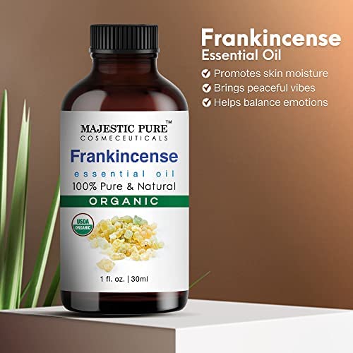 Majestic Pure Frankincense USDA Organic Essential Oil | 100% Organic and Premium Quality Oil for Skincare, Aromatherapy | 1 fl oz