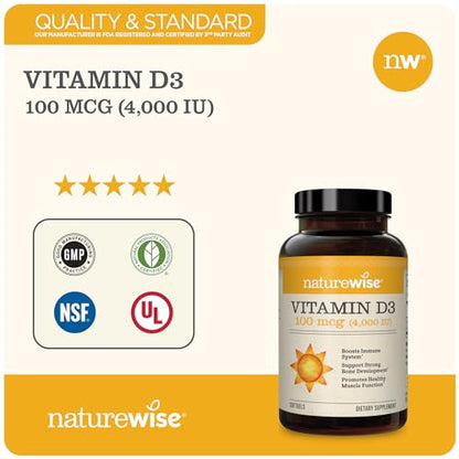 NatureWise Vitamin D3 1000iu (25 mcg) 1 Month Supply for Healthy Muscle Function, Bone Health and Immune Support, Non-GMO, Gluten Free in Cold-Pressed Olive Oil, Packaging May V, 30 Count