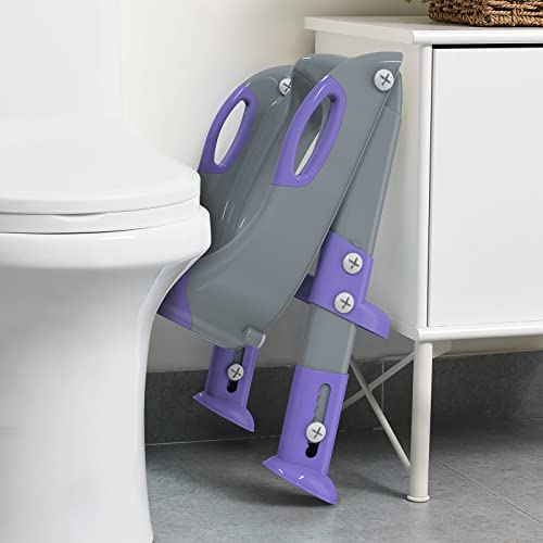 Toilet Potty Training Seat with Step Stool Ladder,SKYROKU Training Toilet for Kids Boys Girls Toddlers-Comfortable Safe Potty Seat with Anti-Slip Pads Ladder (Grey)