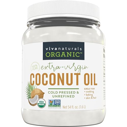 Viva Naturals Organic Coconut Oil - Unrefined, Cold-Pressed Extra Virgin Coconut Oil, USDA Organic and Non-GMO Cooking Oil, Great as Hair Oil and Skin Oil, 16 fl oz