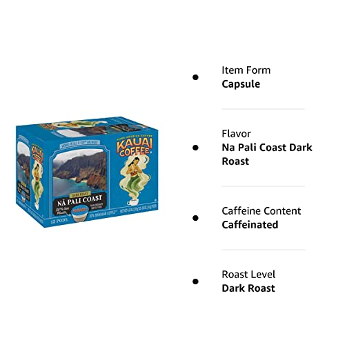 Kauai Coffee Na Pali Coast Dark Roast - Compatible with Keurig Pods K-Cup Brewers (1 Pack of 12 Single-Serve Cups)