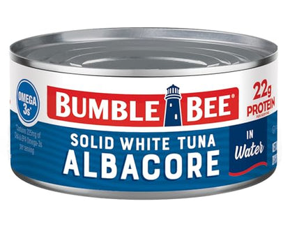 Bumble Bee Solid White Albacore Tuna in Water, 5 oz Can (Pack of 8) - Wild Caught Tuna - 29g Protein per Serving, High in Omega-3s - Non-GMO Project Verified, Gluten Free, Kosher