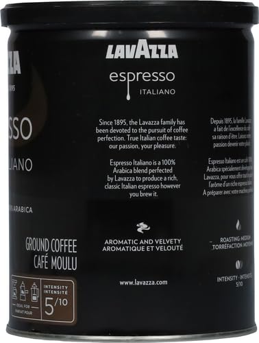 Lavazza Espresso Ground Coffee Blend, Medium Roast, 8-Oz Cans, Pack of 4 (Packaging May Vary) Premium Blend, Value Pack, Non-GMO, 100% Arabica, Rich-bodied