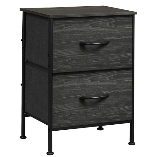 WLIVE Black Nightstand, Small Dresser for Bedroom with 2 Fabric Drawer, Bed Side Table with Drawers, End Table Bedside Furniture, Sturdy Steel Frame, Wood Top, Closet Organizer, College Dorm