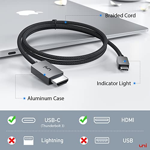 uni [Thunderbolt 3/4 Compatible] USB C to HDMI Cable [4K, High-Speed] for Chromebook, MacBook Pro/Air 2023, iPad Pro, iMac, XPS 17, S23 USB Type C to HDMI Cable Home Office 6FT