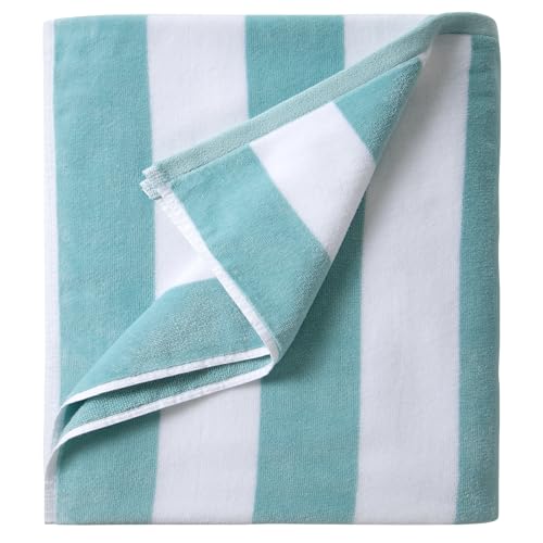 Plush Oversized Beach Towel - Large Cotton Thick 36 x 70 Inch Striped Pool Towels, Fluffy Summer Cabana Big Swimming Towel for Adults Mens Womens,Blue