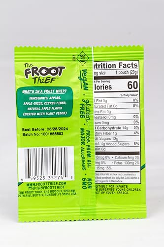 The FROOT Thief Real Fruit Snack Whips Strawberry Flavor, Nut Free, 100% Natural, Gluten-Free, Non-GMO, No Artificial Colors or Flavors, Pack of 5