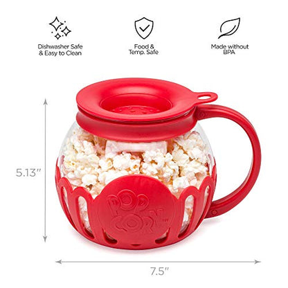 Ecolution Patented Micro-Pop Microwave Popcorn Popper with Temperature Safe Glass, 3-in-1 Lid Measures Kernels and Melts Butter, Made Without BPA, Dishwasher Safe, 3-Quart, Aqua