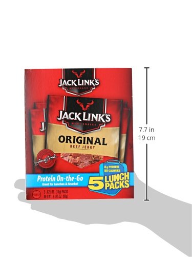 Jack Link's Beef Jerky 5 Count Multipack, Original, 5, 0.625 oz. Bags - Flavorful Meat Snack for Lunches, Ready to Eat - 7g of Protein, Made with 100% Beef - No Added MSG** or Nitrates/Nitrites