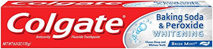 Colgate Baking Soda & Peroxide Toothpaste - Whitens Teeth, Fights Cavities & Removes Stains, Brisk Mint, 6 Ounce (Pack of 2)