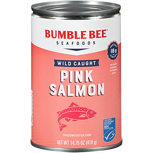 Bumble Bee Canned Pink Salmon, 14.75 oz Can - Premium Wild Caught Salmon with Skin & Bones - 18g Protein per Serving - MSC Certified Sustainable Seafood, Non-GMO, Gluten Free, Kosher