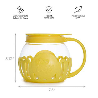 Ecolution Patented Micro-Pop Microwave Popcorn Popper with Temperature Safe Glass, 3-in-1 Lid Measures Kernels and Melts Butter, Made Without BPA, Dishwasher Safe, 3-Quart, Aqua