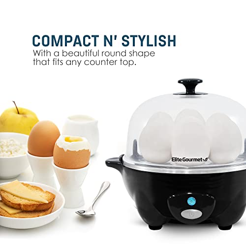 Elite Gourmet EGC-007## Rapid Egg Cooker, 7 Easy-To-Peel, Hard, Medium, Soft Boiled Eggs, Poacher, Omelet Maker, Auto Shut-Off, Alarm, 16-Recipe Booklet, BPA-Free, White