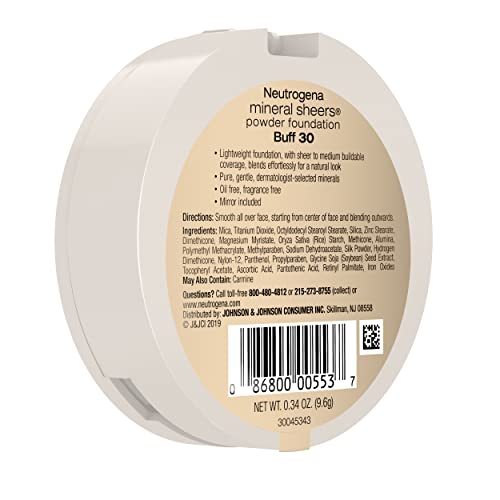 Neutrogena Mineral Sheers Compact Powder Foundation, Lightweight & Oil-Free Mineral Foundation, Fragrance-Free, Nude 40,.34 oz